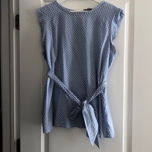 Loft chambray embroidered blouse with belt